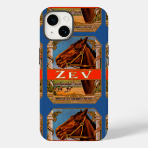 Coque Pour iPhone 14 Étiquette de cigare vintage, Poulain Brun Zev Race
