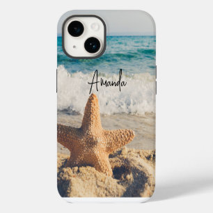 Coque Pour iPhone 14 Étoile de mer sur une photo de plage de sable