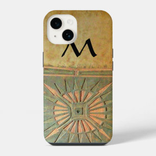 Coque Pour iPhone 14 ÉTOILE DU MATIN ,Jaune,Marron,Monogramme Noir