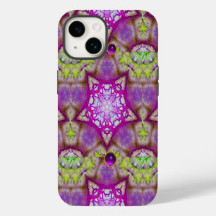 COQUE POUR iPhone 14 ETOILE VIOLETTE VERTE FUCHSIA ABSTRAITE AVEC GEMME