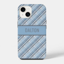 Étui de téléphone à carreaux bleu personnalisé