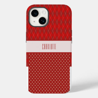 Coque Pour iPhone 14 Étui de téléphone à pois et argyles rouges personn
