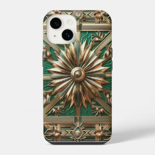 Coque Pour iPhone 14 Étui de téléphone en émeraude luxueux et or Art Dé