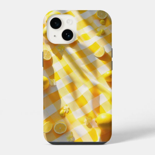 Coque Pour iPhone 14 Étui de téléphone Été Citron Clair Gingham Jaune (Verso)