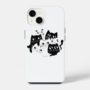 Coque Pour iPhone 14 Étui de téléphone pour chat noir et blanc minimali