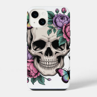 Coque Pour iPhone 14 Étui floral crâne esthétique artistique