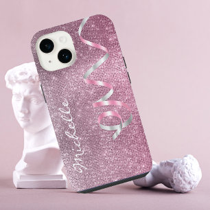 Coque Pour iPhone 14 Étui iPhone 14 Ruban scintillant argent rose