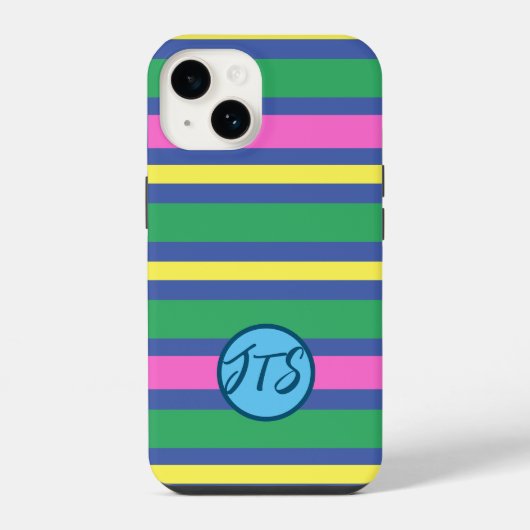 Coque Pour iPhone 14 Étui iPhone à rayures dynamiques avec monogramme p (Verso)