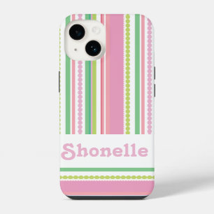 Coque Pour iPhone 14 Étui iphone avec perles rayées rose nom