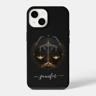 Coque Pour iPhone 14 Étui iPhone Case-Mate Libra zodiaque noir et or