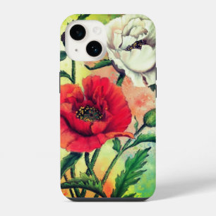 Coque Pour iPhone 14 Étui iPhone Coquelicots Rouges Blancs
