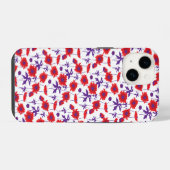 Coque Pour iPhone 14 Étui iPhone en damas botanique blanc coquelicot (Verso Horizontal)