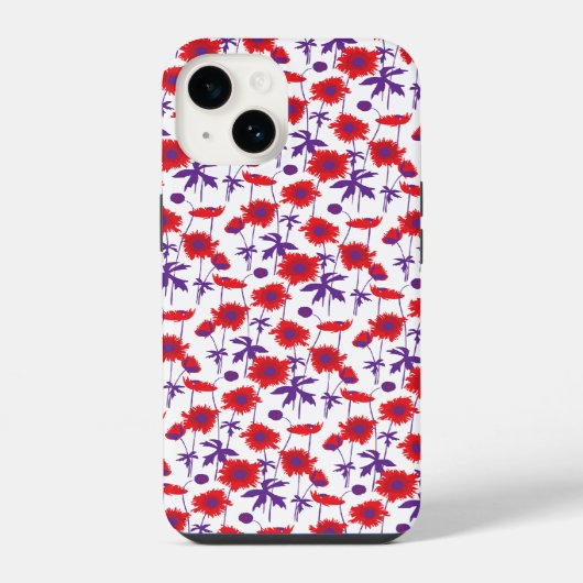 Coque Pour iPhone 14 Étui iPhone en damas botanique blanc coquelicot (Verso)