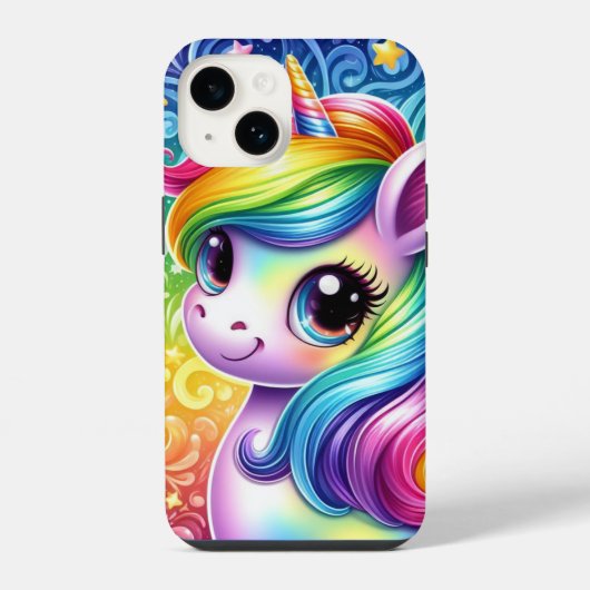 Coque Pour iPhone 14 Étui licorne bébé arc-en-ciel pour iphone 14 (Verso)