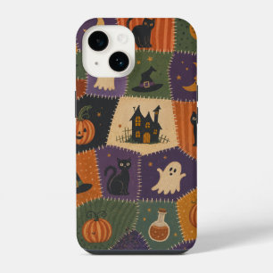 Coque Pour iPhone 14 Étui Maison Hantée Chat Fantôme Patchwork Hallowee