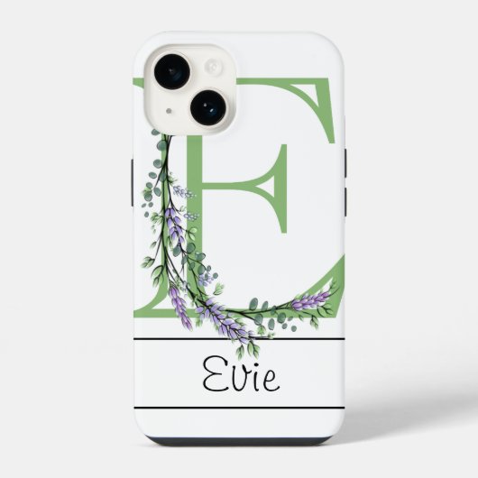 Coque Pour iPhone 14 Étui Monogram E Lavande Eucalyptus Case-Mate iPhon (Verso)