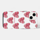 Coque Pour iPhone 14 Étui pour téléphone à coeurs patchwork rose (Verso Horizontal)