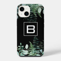 Eucalyptus verdure forêt fougères monogramme noir