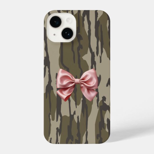 Coque Pour iPhone 14 Femme Bottomland Camo Cute Rose Ribbon Bow (Verso)