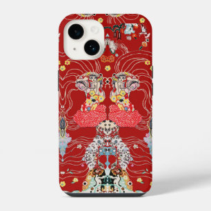 Coque Pour iPhone 14 FEMME, CENTAUR FLORAL Rouge Blanc Klimt Motif