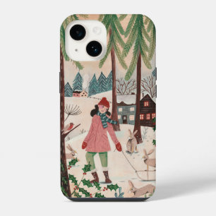 Coque Pour iPhone 14 Femme dans la neige Année du lapin