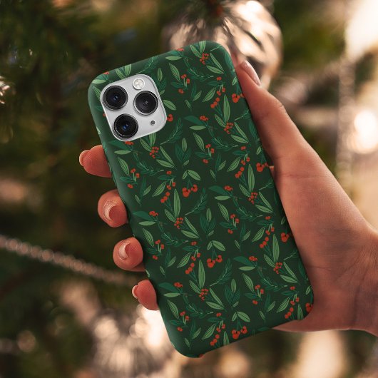 Coque Pour iPhone 14 Festive Green Noël Holly Berry Holiday