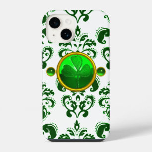 COQUE POUR iPhone 14 FÊTE DE LA SAINT-PATRICK TRÈFLE À DAMAS VERT
