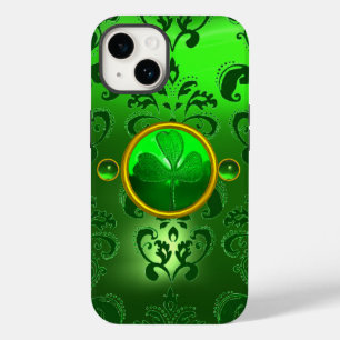 COQUE POUR iPhone 14 FÊTE DE LA SAINT-PATRICK TRÈFLE À MOTIF VERT DAMAS