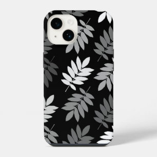 Coque Pour iPhone 14 Feuille aînée grand motif noir blanc gris