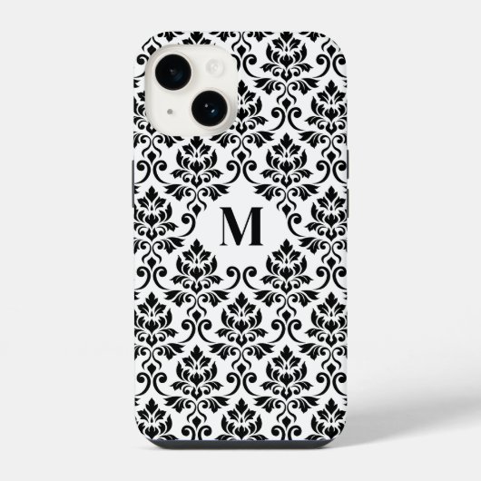 Coque Pour iPhone 14 Feuille Damask Motif noir (personnalisé) (Verso)