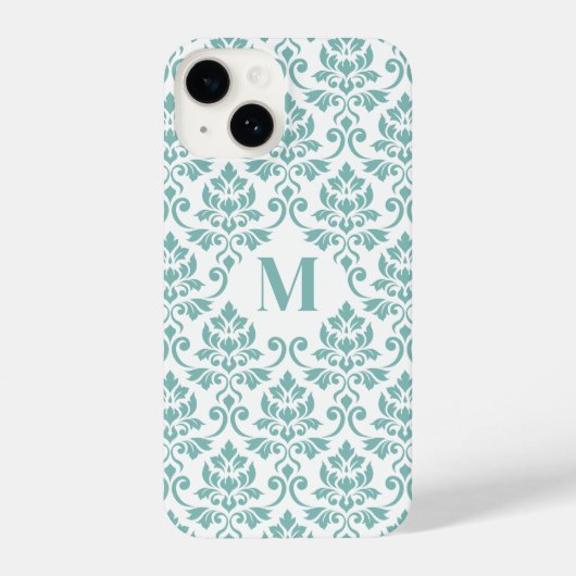 Coque Pour iPhone 14 Feuille Damask Motif Turquoise (personnalisé) (Verso)