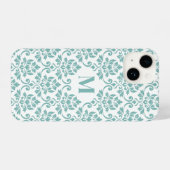 Coque Pour iPhone 14 Feuille Damask Motif Turquoise (personnalisé) (Verso Horizontal)