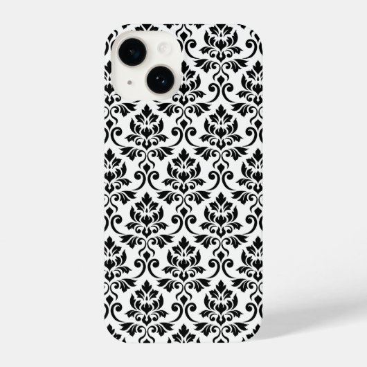 Coque Pour iPhone 14 Feuille Damask Patte noir sur blanc (Verso)