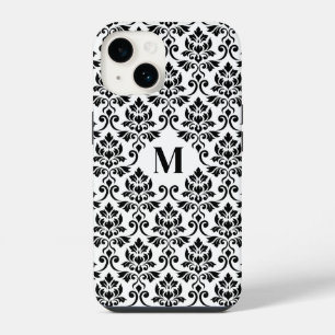 Coque Pour iPhone 14 Feuille de Damas motif noir (sur mesure)