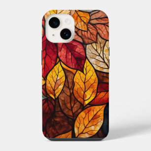Coque Pour iPhone 14 feuilles de chute en vitrail mignon