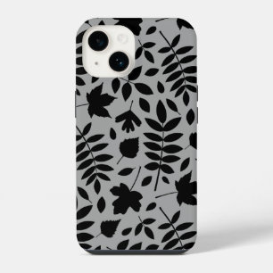 Coque Pour iPhone 14 Feuilles mortes Lg motif noir sur gris