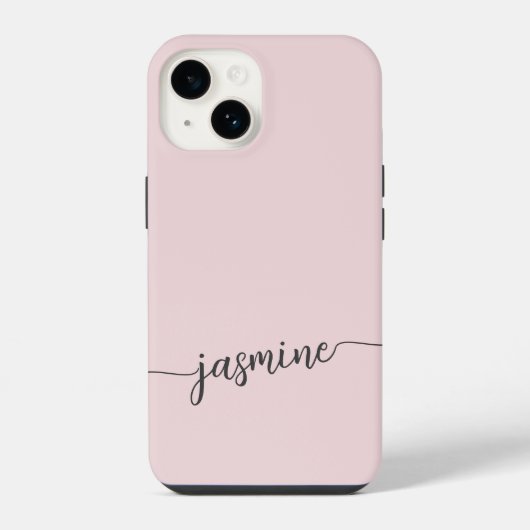 Coque Pour iPhone 14 Fille Blush Pink Monogramme Nom Signature Script C (Verso)