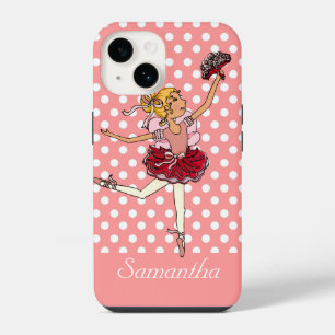 Coque Pour iPhone 14 Filles ballerine rose corail cheveux blonds nom