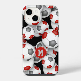 Coque Pour iPhone 14 Filles rouge gris boules de football motif monogra