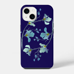 Coque Pour iPhone 14 Fleur aquarelle bleu marine
