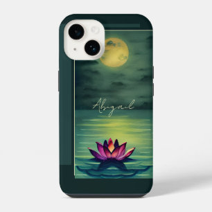 Coque Pour iPhone 14 Fleur de lotus et pleine lune personnalisées et ma