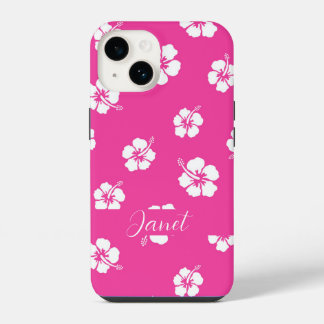 Coque Pour iPhone 14 Fleur Hibiscus Tropical d'été rose