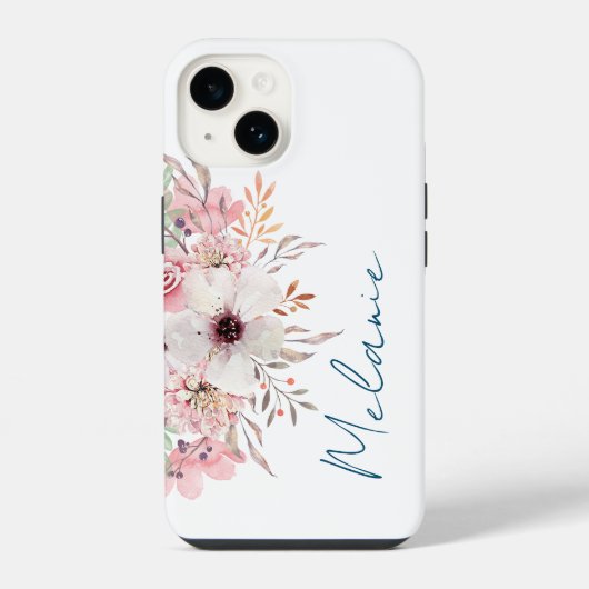 Coque Pour iPhone 14 Fleur Moderne Rose (Verso)
