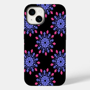 Coque Pour iPhone 14 Fleur néon bleue et rouge
