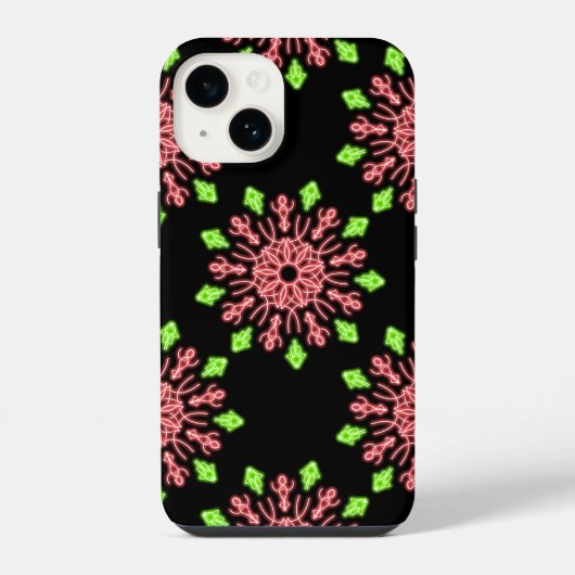 Coque Pour iPhone 14 Fleur néon rouge et verte  (Verso)
