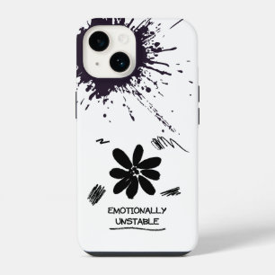 Coque Pour iPhone 14 Fleur noir et blanc drôle émotionnellement instabl