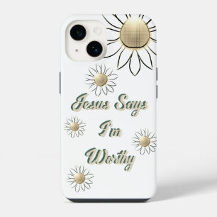 Coque Pour iPhone 14 Fleur paisible Jésus dit que je suis digne Blanc