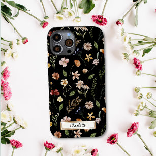 Coque Pour iPhone 14 Fleur sauvage floral noir personnalisé