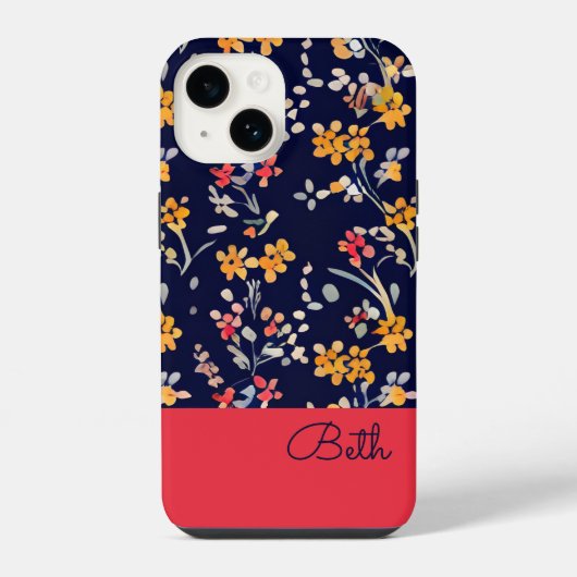 Coque Pour iPhone 14 Fleur sauvage jaune de la marine (Verso)