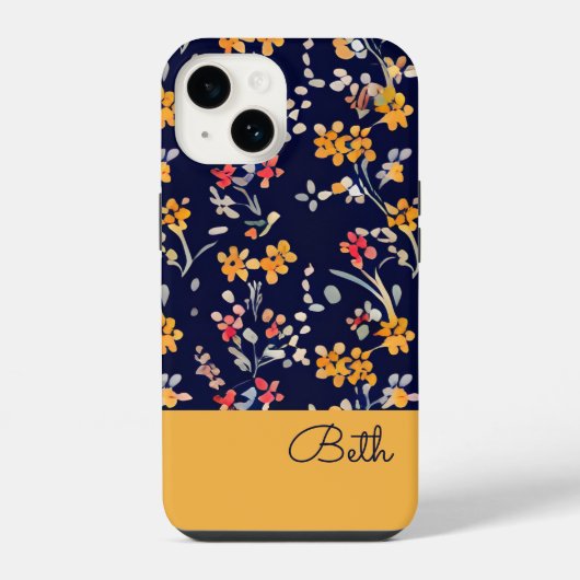 Coque Pour iPhone 14 Fleur sauvage jaune marine (Verso)